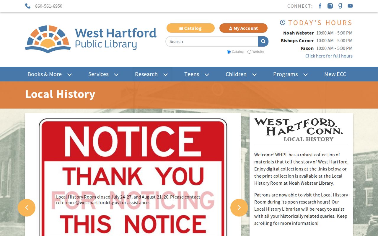 West Hartford city directory Local History Room collection page