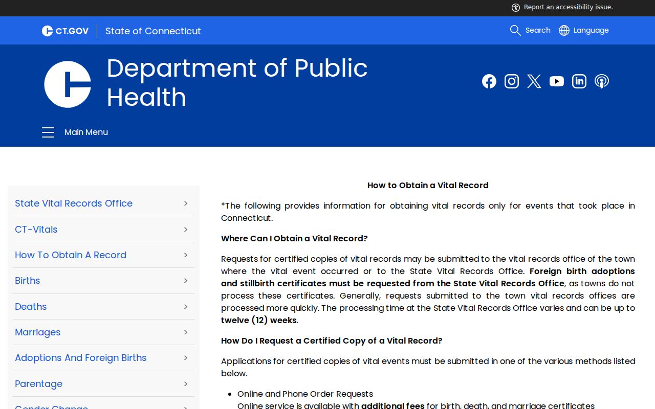 West Hartford residents directory Connecticut vital record access