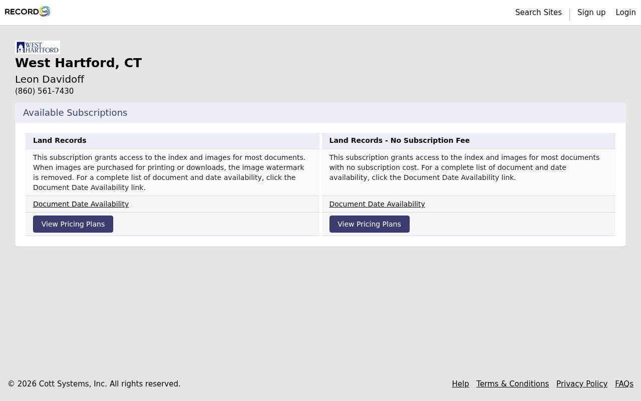West Hartford residents directory RecordHub land records