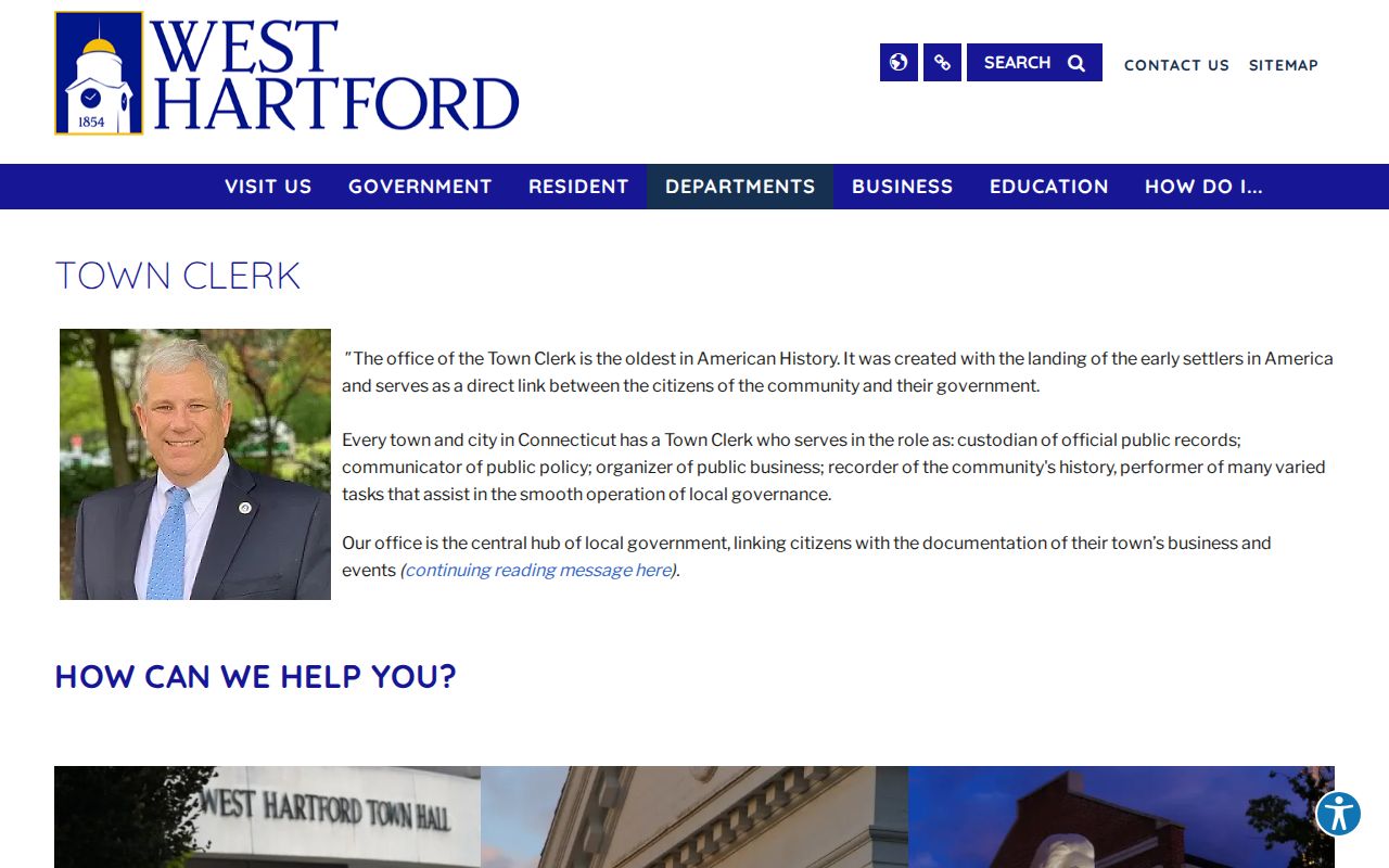 West Hartford residents directory Town Clerk records desk