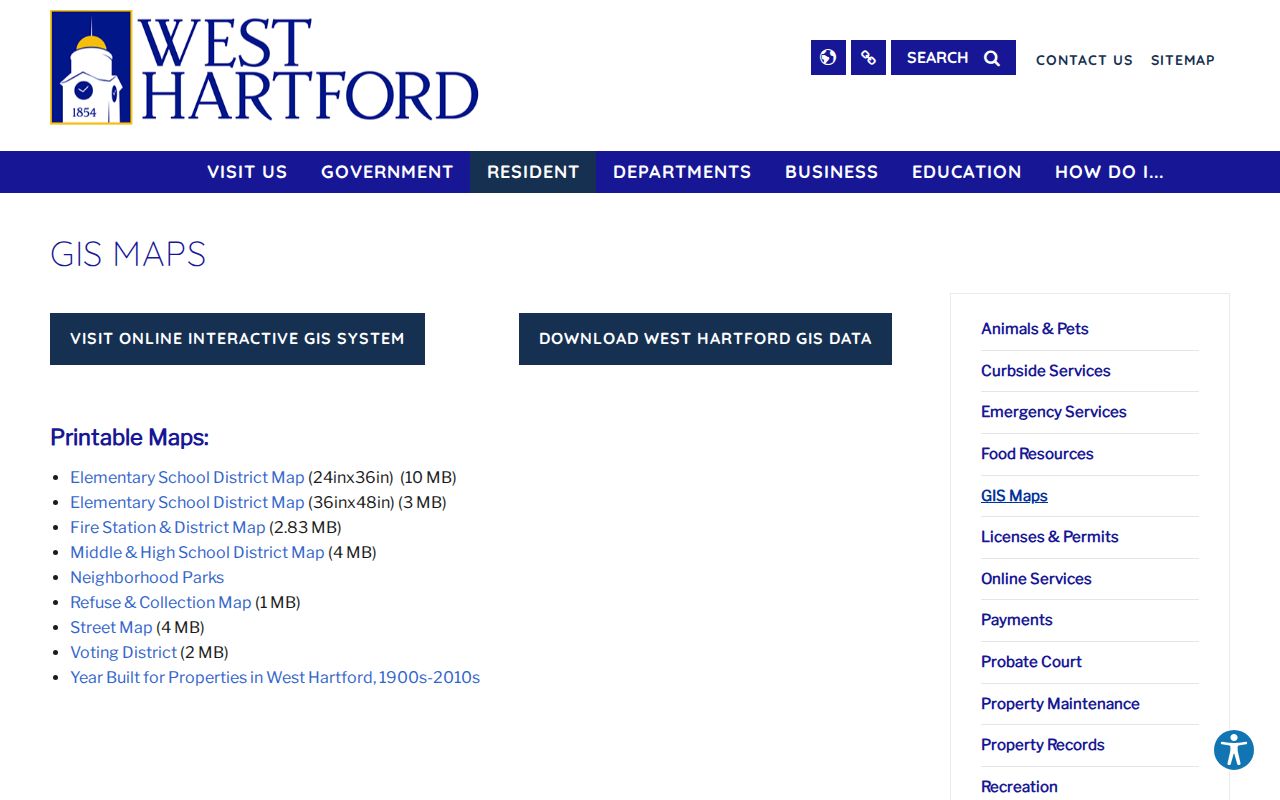 West Hartford printable GIS maps for district and street context