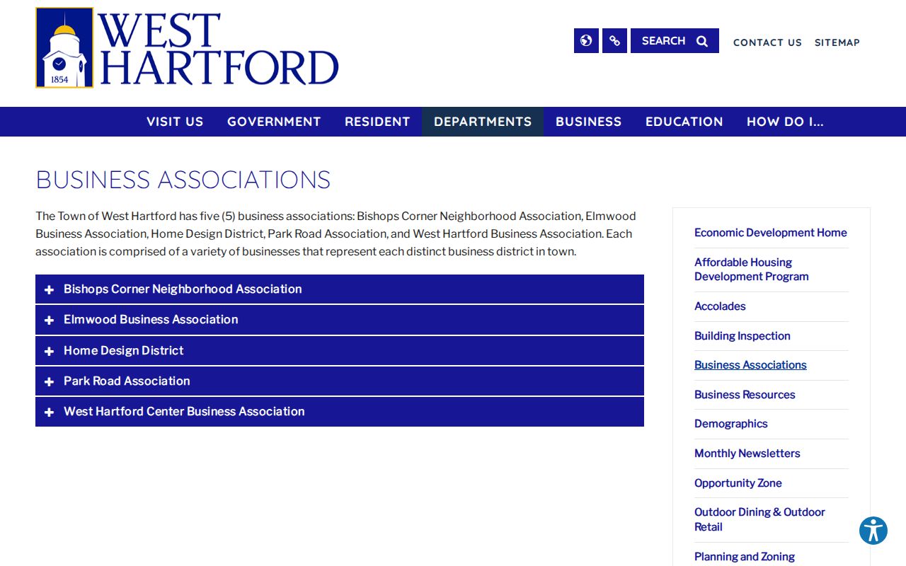 West Hartford town list of neighborhood and business associations