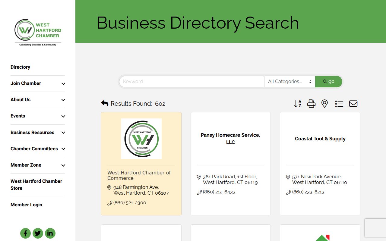 West Hartford Chamber directory for nearby businesses