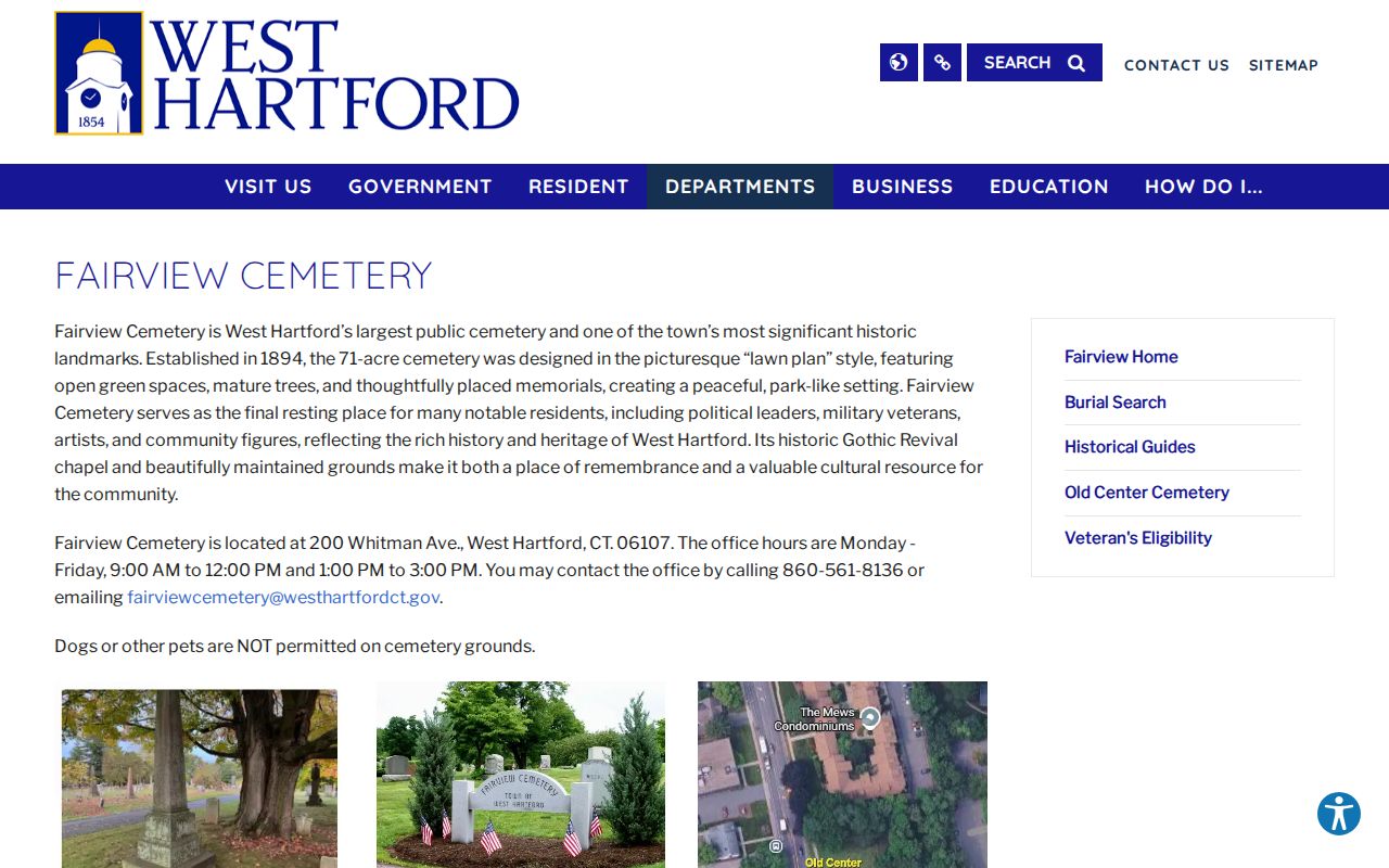West Hartford Fairview Cemetery official information page