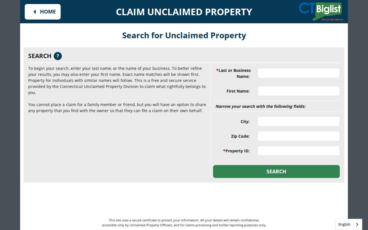 Connecticut Big List unclaimed property search for West Hartford owners and heirs