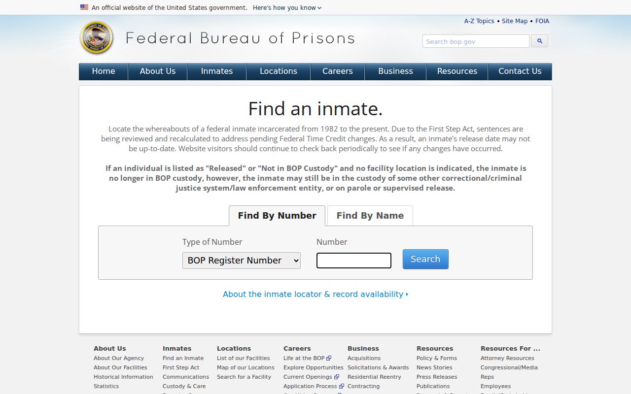 Federal Bureau of Prisons inmate locator used for a narrow West Hartford name search