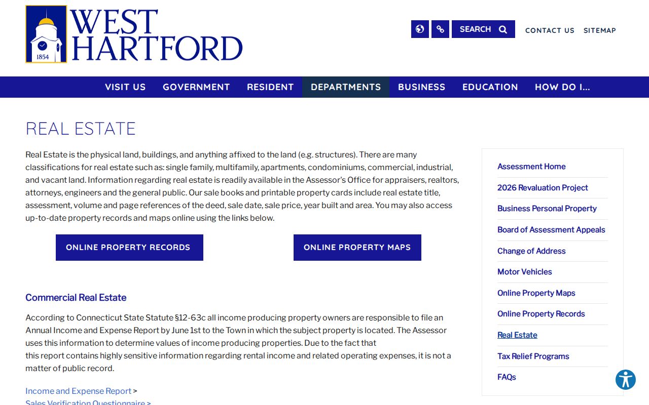 West Hartford street directory real estate assessment records